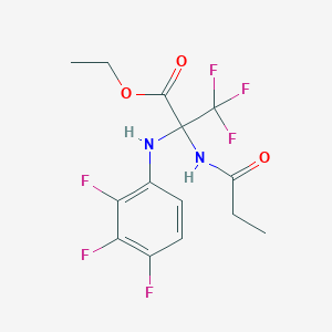 molecular formula C14H14F6N2O3 B11475989 Ethyl 3,3,3-trifluoro-2-propionamido-2-(2,3,4-trifluoroanilino)propionate 