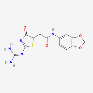 molecular formula C13H13N5O4S B11475996 N-(1,3-benzodioxol-5-yl)-2-(2-carbamimidamido-4-oxo-4,5-dihydro-1,3-thiazol-5-yl)acetamide 