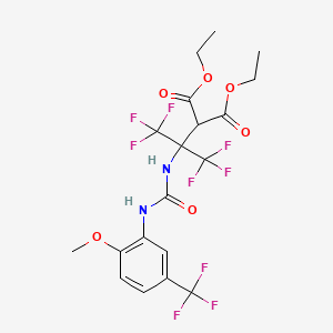 molecular formula C19H19F9N2O6 B11476201 Diethyl 2-(2,2,2-trifluoro-1-(((2-methoxy-5-(trifluoromethyl)anilino)carbonyl)amino)-1-(trifluoromethyl)ethyl)malonate 