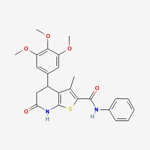 molecular formula C24H24N2O5S B11476262 3-methyl-6-oxo-N-phenyl-4-(3,4,5-trimethoxyphenyl)-4,5,6,7-tetrahydrothieno[2,3-b]pyridine-2-carboxamide 