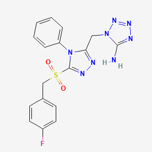 molecular formula C17H15FN8O2S B11476284 1-({5-[(4-fluorobenzyl)sulfonyl]-4-phenyl-4H-1,2,4-triazol-3-yl}methyl)-1H-tetrazol-5-amine 