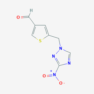 molecular formula C8H6N4O3S B11476304 5-[(3-nitro-1H-1,2,4-triazol-1-yl)methyl]thiophene-3-carbaldehyde 