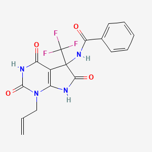molecular formula C17H13F3N4O4 B11476346 N-[2,4,6-trioxo-1-(prop-2-en-1-yl)-5-(trifluoromethyl)-2,3,4,5,6,7-hexahydro-1H-pyrrolo[2,3-d]pyrimidin-5-yl]benzamide 