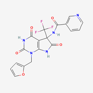 molecular formula C18H12F3N5O5 B11476366 N-[1-(furan-2-ylmethyl)-4-hydroxy-2,6-dioxo-5-(trifluoromethyl)-2,5,6,7-tetrahydro-1H-pyrrolo[2,3-d]pyrimidin-5-yl]pyridine-3-carboxamide 