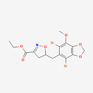 molecular formula C15H15Br2NO6 B11476641 Ethyl 5-[(4,6-dibromo-7-methoxy-1,3-benzodioxol-5-yl)methyl]-4,5-dihydro-1,2-oxazole-3-carboxylate 
