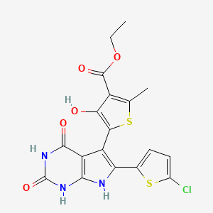 molecular formula C18H14ClN3O5S2 B11476655 ethyl 5-[6-(5-chlorothiophen-2-yl)-2,4-dioxo-2,3,4,7-tetrahydro-1H-pyrrolo[2,3-d]pyrimidin-5-yl]-4-hydroxy-2-methylthiophene-3-carboxylate 