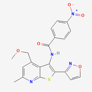molecular formula C20H16N4O5S B11476878 N-[4-(methoxymethyl)-6-methyl-2-(1,2-oxazol-3-yl)thieno[2,3-b]pyridin-3-yl]-4-nitrobenzamide 