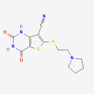 molecular formula C13H14N4O2S2 B11477812 2,4-Dioxo-6-{[2-(pyrrolidin-1-yl)ethyl]sulfanyl}-1,2,3,4-tetrahydrothieno[3,2-d]pyrimidine-7-carbonitrile 