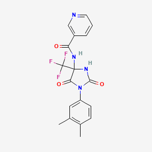 molecular formula C18H15F3N4O3 B11480890 N-[1-(3,4-dimethylphenyl)-2,5-dioxo-4-(trifluoromethyl)imidazolidin-4-yl]pyridine-3-carboxamide 