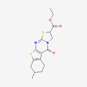 molecular formula C16H18N2O3S2 B11480959 ethyl 8-methyl-5-oxo-2,3,6,7,8,9-hexahydro-5H-[1]benzothieno[2,3-d][1,3]thiazolo[3,2-a]pyrimidine-2-carboxylate 