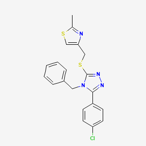 molecular formula C20H17ClN4S2 B11481059 4-benzyl-3-(4-chlorophenyl)-5-{[(2-methyl-1,3-thiazol-4-yl)methyl]sulfanyl}-4H-1,2,4-triazole 