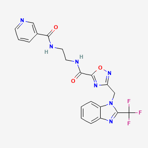 molecular formula C20H16F3N7O3 B11481130 N-(2-{[(3-{[2-(trifluoromethyl)-1H-benzimidazol-1-yl]methyl}-1,2,4-oxadiazol-5-yl)carbonyl]amino}ethyl)pyridine-3-carboxamide 
