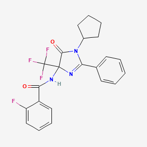 molecular formula C22H19F4N3O2 B11481141 N-[1-cyclopentyl-5-oxo-2-phenyl-4-(trifluoromethyl)-4,5-dihydro-1H-imidazol-4-yl]-2-fluorobenzamide 