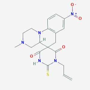 molecular formula C19H21N5O4S B11481230 3'-Methyl-8'-nitro-5-(prop-2-EN-1-YL)-6-sulfanylidene-1',2',3',4',4'A,6'-hexahydrospiro[1,5-diazinane-3,5'-pyrazino[1,2-A]quinoline]-2,4-dione 