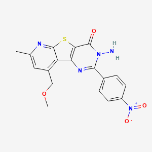 molecular formula C18H15N5O4S B11481250 5-amino-13-(methoxymethyl)-11-methyl-4-(4-nitrophenyl)-8-thia-3,5,10-triazatricyclo[7.4.0.02,7]trideca-1(13),2(7),3,9,11-pentaen-6-one 