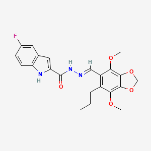 molecular formula C22H22FN3O5 B11481652 N'-[(E)-(4,7-dimethoxy-6-propyl-1,3-benzodioxol-5-yl)methylidene]-5-fluoro-1H-indole-2-carbohydrazide 