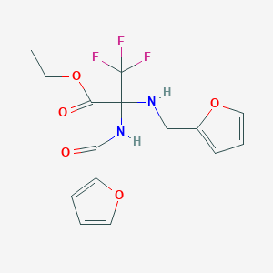 molecular formula C15H15F3N2O5 B11481689 ethyl 3,3,3-trifluoro-N-(furan-2-ylcarbonyl)-2-[(furan-2-ylmethyl)amino]alaninate 