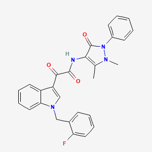 molecular formula C28H23FN4O3 B11481736 N-(1,5-dimethyl-3-oxo-2-phenyl-2,3-dihydro-1H-pyrazol-4-yl)-2-[1-(2-fluorobenzyl)-1H-indol-3-yl]-2-oxoacetamide 