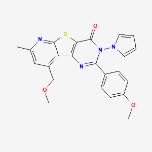 molecular formula C23H20N4O3S B11481876 13-(methoxymethyl)-4-(4-methoxyphenyl)-11-methyl-5-pyrrol-1-yl-8-thia-3,5,10-triazatricyclo[7.4.0.02,7]trideca-1(13),2(7),3,9,11-pentaen-6-one 