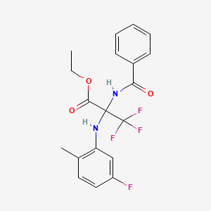 molecular formula C19H18F4N2O3 B11481910 Propanoic acid, 2-(benzoylamino)-3,3,3-trifluoro-2-[(5-fluoro-2-methylphenyl)amino]-, ethyl ester 