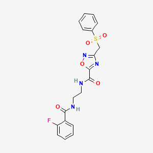 molecular formula C19H17FN4O5S B11482286 N-(2-{[(2-fluorophenyl)carbonyl]amino}ethyl)-3-[(phenylsulfonyl)methyl]-1,2,4-oxadiazole-5-carboxamide 