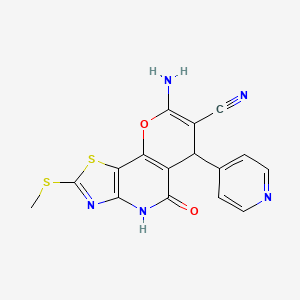 molecular formula C16H11N5O2S2 B11482640 8-amino-5-hydroxy-2-(methylsulfanyl)-6-(pyridin-4-yl)-6H-pyrano[2,3-d][1,3]thiazolo[4,5-b]pyridine-7-carbonitrile 