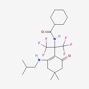 molecular formula C22H32F6N2O2 B11484169 N-(2-{4,4-dimethyl-2-[(2-methylpropyl)amino]-6-oxocyclohex-1-en-1-yl}-1,1,1,3,3,3-hexafluoropropan-2-yl)cyclohexanecarboxamide 