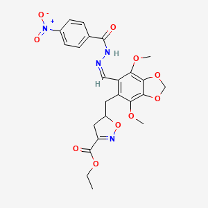 molecular formula C24H24N4O10 B11484256 ethyl 5-({4,7-dimethoxy-6-[(Z)-{2-[(4-nitrophenyl)carbonyl]hydrazinylidene}methyl]-1,3-benzodioxol-5-yl}methyl)-4,5-dihydro-1,2-oxazole-3-carboxylate 