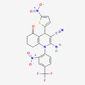 molecular formula C21H14F3N5O5S B11484290 2-Amino-4-(5-nitrothiophen-2-yl)-1-[2-nitro-4-(trifluoromethyl)phenyl]-5-oxo-1,4,5,6,7,8-hexahydroquinoline-3-carbonitrile 