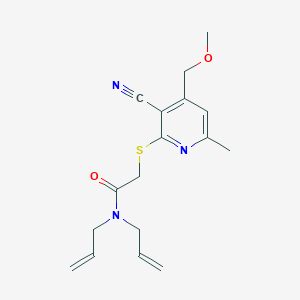 molecular formula C17H21N3O2S B11484446 Acetamide, 2-[[3-cyano-4-(methoxymethyl)-6-methyl-2-pyridinyl]thio]-N,N-di(2-propenyl)- 