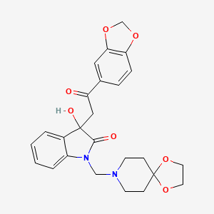 molecular formula C25H26N2O7 B11484736 3-[2-(1,3-benzodioxol-5-yl)-2-oxoethyl]-1-(1,4-dioxa-8-azaspiro[4.5]dec-8-ylmethyl)-3-hydroxy-1,3-dihydro-2H-indol-2-one 