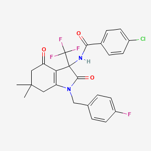 molecular formula C25H21ClF4N2O3 B11484781 4-chloro-N-[1-(4-fluorobenzyl)-6,6-dimethyl-2,4-dioxo-3-(trifluoromethyl)-2,3,4,5,6,7-hexahydro-1H-indol-3-yl]benzamide 