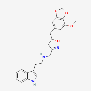 molecular formula C24H27N3O4 B11484787 N-({5-[(7-methoxy-1,3-benzodioxol-5-yl)methyl]-4,5-dihydro-1,2-oxazol-3-yl}methyl)-2-(2-methyl-1H-indol-3-yl)ethanamine 