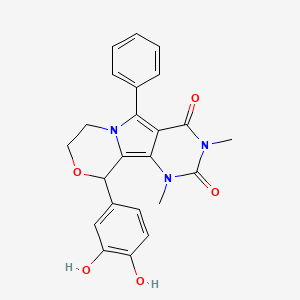 molecular formula C23H21N3O5 B11484867 13-(3,4-dihydroxyphenyl)-3,5-dimethyl-8-phenyl-12-oxa-3,5,9-triazatricyclo[7.4.0.02,7]trideca-1,7-diene-4,6-dione 