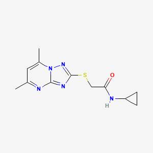 molecular formula C12H15N5OS B11484973 N-cyclopropyl-2-[(5,7-dimethyl[1,2,4]triazolo[1,5-a]pyrimidin-2-yl)sulfanyl]acetamide 