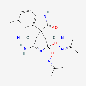 molecular formula C21H21N7O3 B11485001 2-Amino-5'-methyl-2'-oxo-4,4-bis({[(propan-2-ylidene)amino]oxy})-1',2'-dihydro-3-azaspiro[bicyclo[3.1.0]hexane-6,3'-indol]-2-ene-1,5-dicarbonitrile 