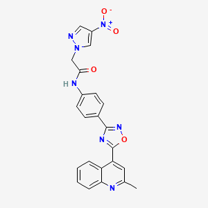 molecular formula C23H17N7O4 B11485712 N-{4-[5-(2-methylquinolin-4-yl)-1,2,4-oxadiazol-3-yl]phenyl}-2-(4-nitro-1H-pyrazol-1-yl)acetamide CAS No. 956786-58-6