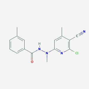 molecular formula C16H15ClN4O B11485917 N'-(6-chloro-5-cyano-4-methylpyridin-2-yl)-N',3-dimethylbenzohydrazide 