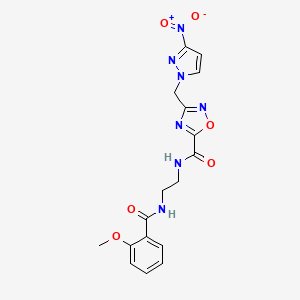 molecular formula C17H17N7O6 B11485973 N-(2-{[(2-methoxyphenyl)carbonyl]amino}ethyl)-3-[(3-nitro-1H-pyrazol-1-yl)methyl]-1,2,4-oxadiazole-5-carboxamide 