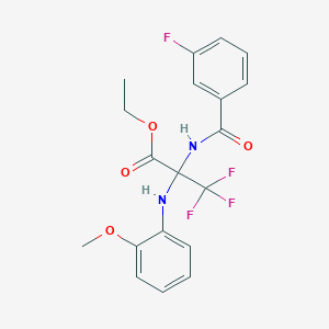 molecular formula C19H18F4N2O4 B11486395 Ethyl 2-(o-anisidino)-3,3,3-trifluoro-2-(3-fluorobenzamido)propionate 