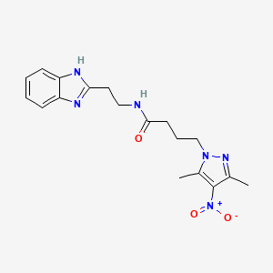 molecular formula C18H22N6O3 B11486516 N-[2-(1H-benzimidazol-2-yl)ethyl]-4-(3,5-dimethyl-4-nitro-1H-pyrazol-1-yl)butanamide 