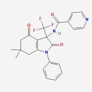 molecular formula C23H20F3N3O3 B11487272 N-[6,6-dimethyl-2,4-dioxo-1-phenyl-3-(trifluoromethyl)-2,3,4,5,6,7-hexahydro-1H-indol-3-yl]pyridine-4-carboxamide 