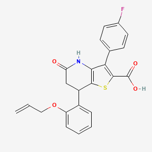 molecular formula C23H18FNO4S B11488370 3-(4-Fluorophenyl)-5-oxo-7-[2-(prop-2-en-1-yloxy)phenyl]-4,5,6,7-tetrahydrothieno[3,2-b]pyridine-2-carboxylic acid 