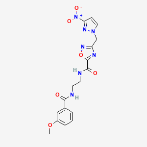 molecular formula C17H17N7O6 B11488523 N-(2-{[(3-methoxyphenyl)carbonyl]amino}ethyl)-3-[(3-nitro-1H-pyrazol-1-yl)methyl]-1,2,4-oxadiazole-5-carboxamide 