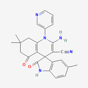 molecular formula C25H23N5O2 B11489378 2'-amino-5,7',7'-trimethyl-2,5'-dioxo-1'-(pyridin-3-yl)-1,2,5',6',7',8'-hexahydro-1'H-spiro[indole-3,4'-quinoline]-3'-carbonitrile 