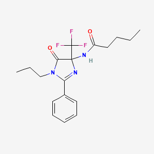 molecular formula C18H22F3N3O2 B11489396 N-[5-oxo-2-phenyl-1-propyl-4-(trifluoromethyl)-4,5-dihydro-1H-imidazol-4-yl]pentanamide 