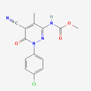 molecular formula C14H11ClN4O3 B11489457 Methyl 1-(4-chlorophenyl)-5-cyano-4-methyl-6-oxo-1,6-dihydropyridazin-3-ylcarbamate 