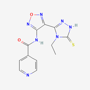molecular formula C12H11N7O2S B11489581 N-[4-(4-ethyl-5-sulfanyl-4H-1,2,4-triazol-3-yl)-1,2,5-oxadiazol-3-yl]pyridine-4-carboxamide 