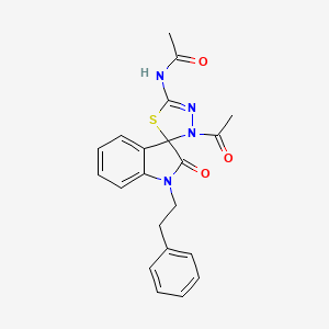 molecular formula C21H20N4O3S B11489667 N-[3'-acetyl-2-oxo-1-(2-phenylethyl)-1,2-dihydro-3'H-spiro[indole-3,2'-[1,3,4]thiadiazol]-5'-yl]acetamide 