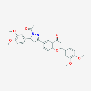 molecular formula C30H28N2O7 B114903 6-[2-Acetyl-3-(3,4-dimethoxyphenyl)-3,4-dihydropyrazol-5-yl]-2-(3,4-dimethoxyphenyl)chromen-4-one CAS No. 154185-86-1